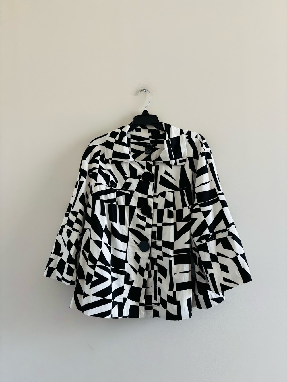 Vintage Sandro Jacket Black White Geometric Print Cotton Women 1X Art To Wear